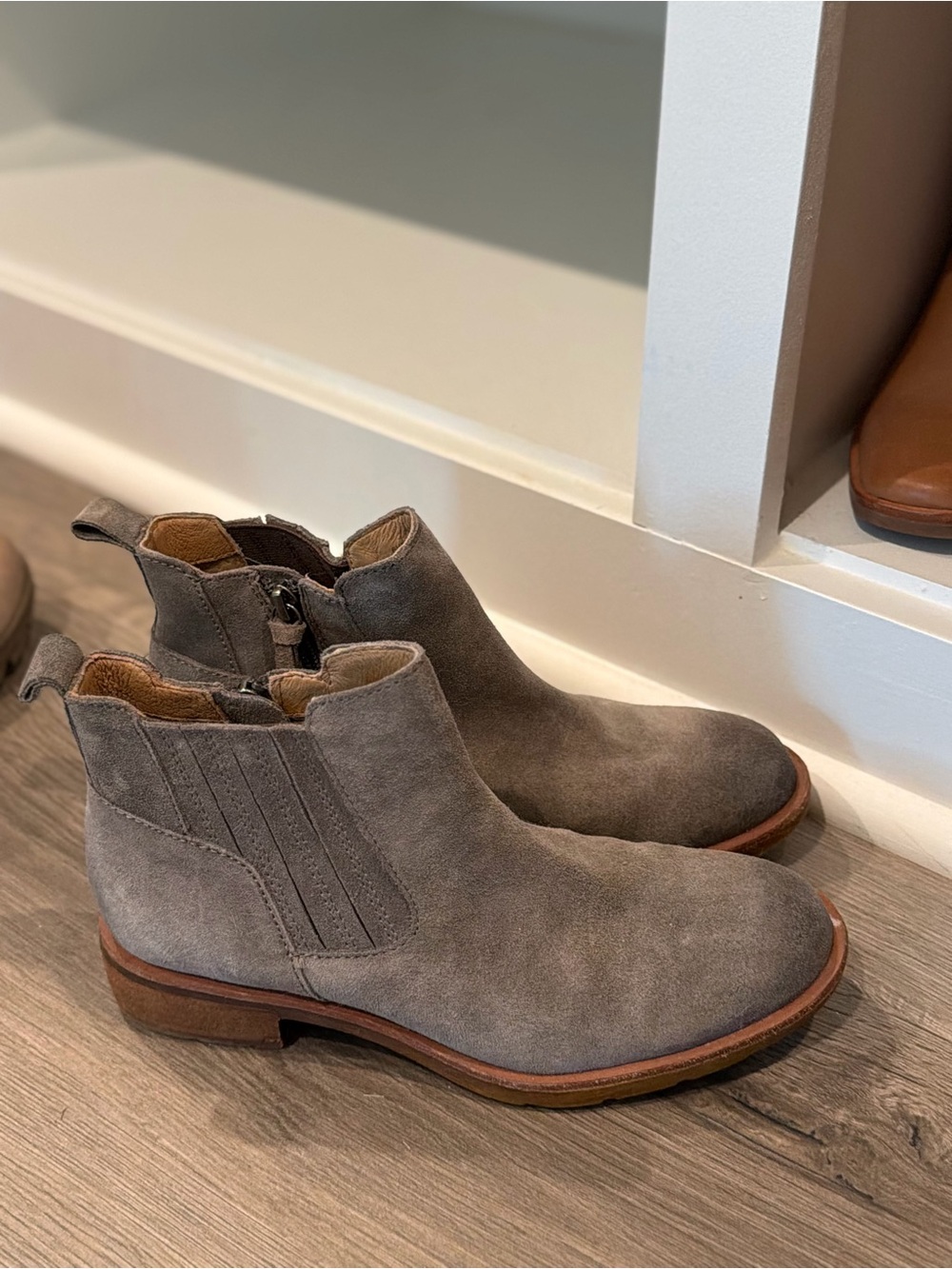 Women's Gray Suede Chelsea Booties with Side Elastic
